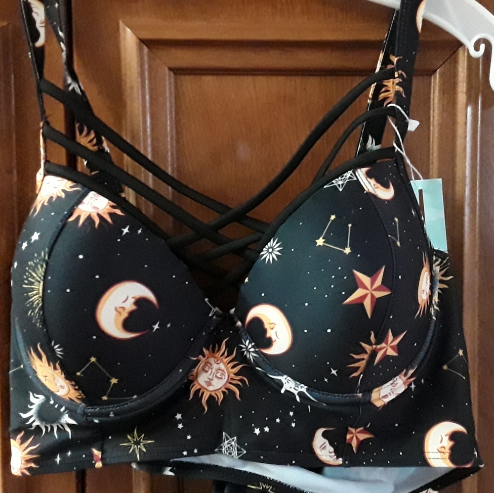 Black sun moon boho bikini two peice Sz L